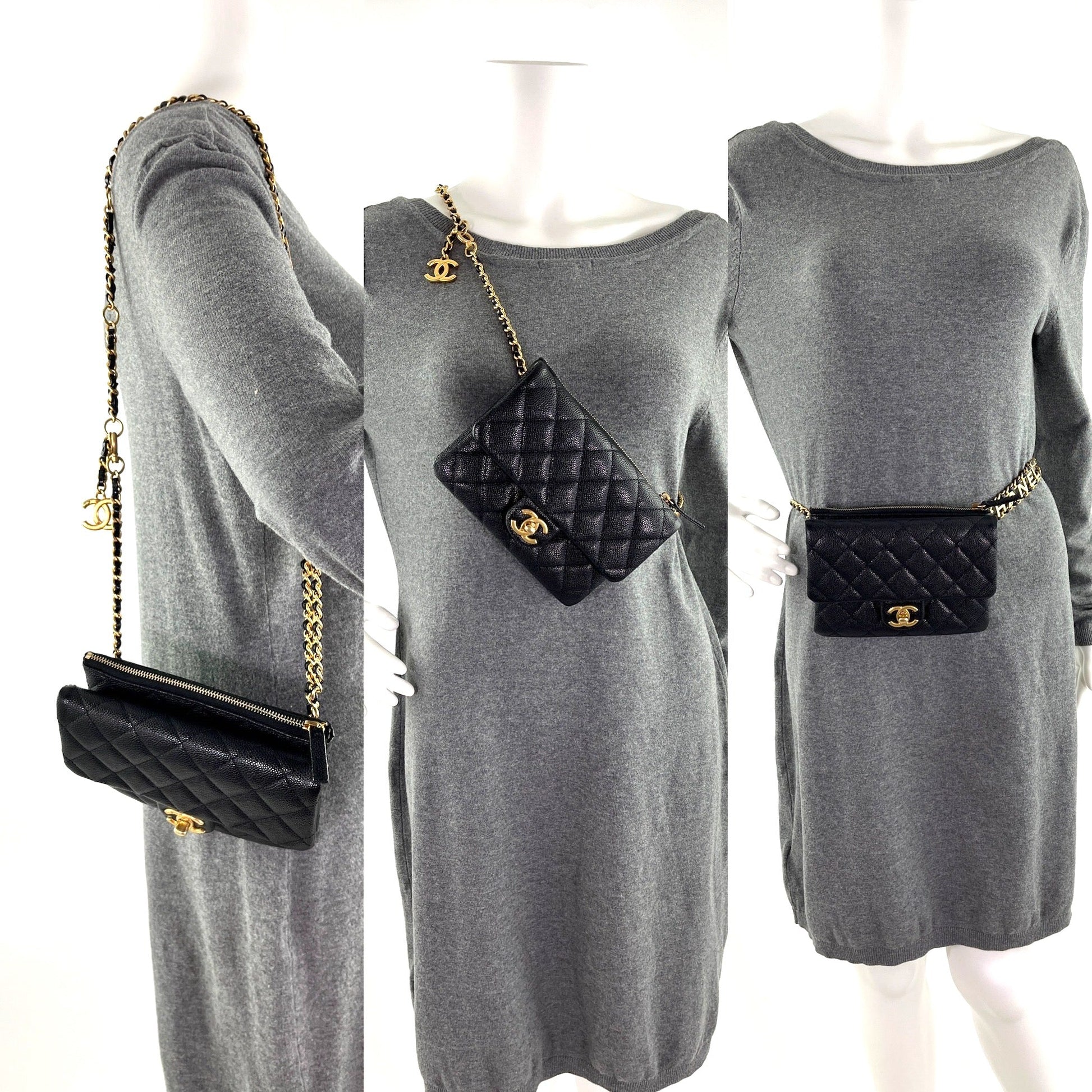 Chanel Pick Me Up Black Caviar Chain Waist Belt Bag