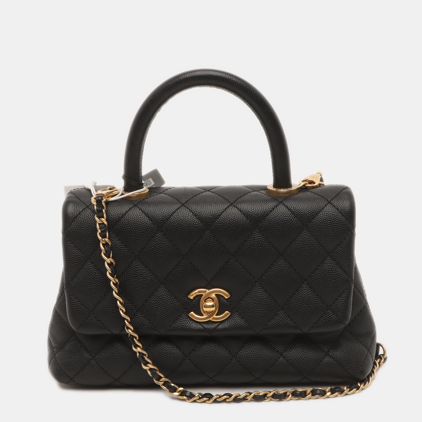 Chanel Coco Handle Caviar Hardware Black Gold Small Leather Handbag