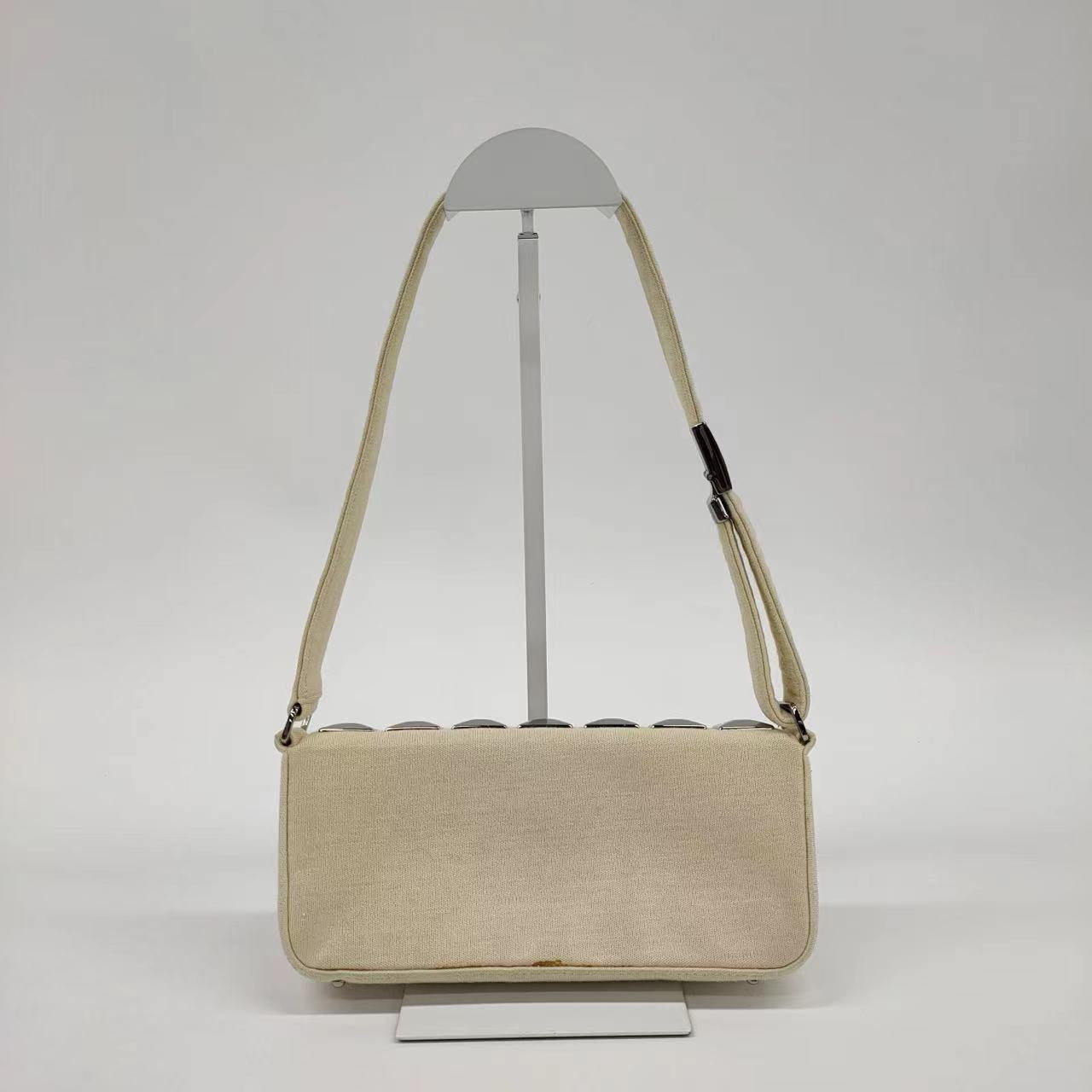 Chanel Jersey Evening ed Pyramid Studs Ice Ivory Canvas Shoulder Bag