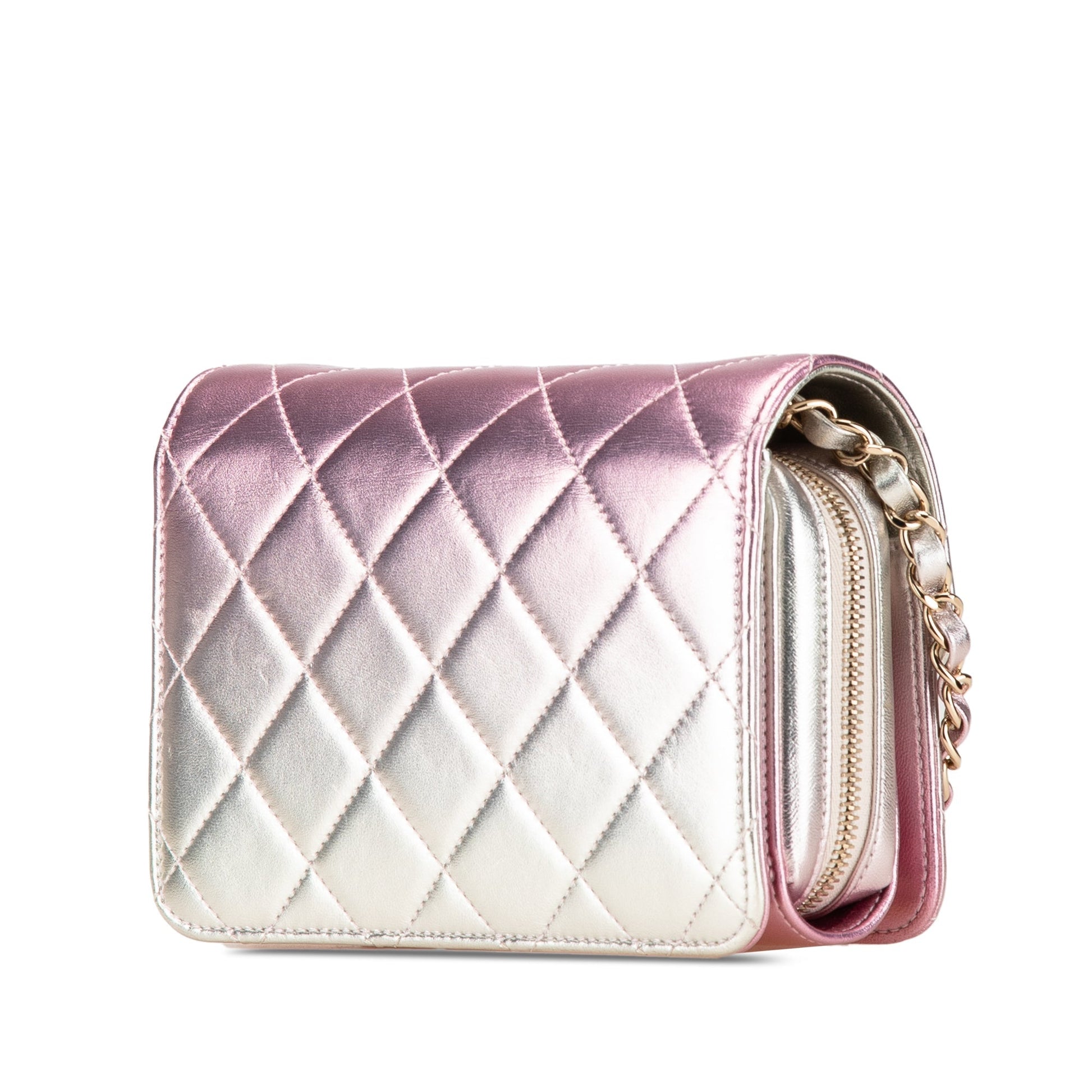 Pink Chanel Mini Metallic Lambskin Like a Wallet Flap Bag