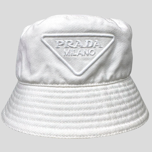 Prada Bag Cotton Triangle Hat - L Logo Embroidered Bucket Bucket Bag