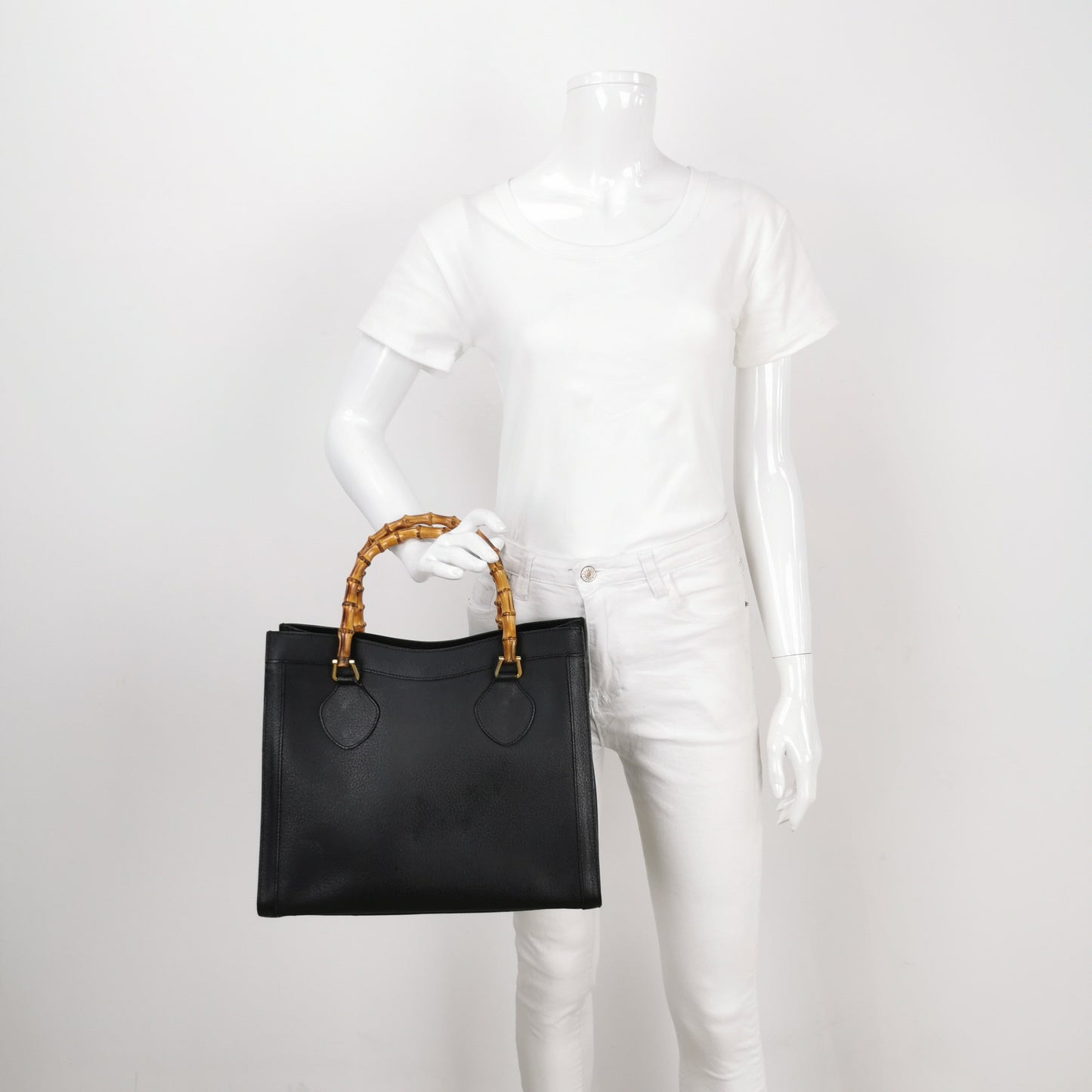 Gucci Diana Bamboo Top Handles Leather Calfskin Black Large Tote Bag