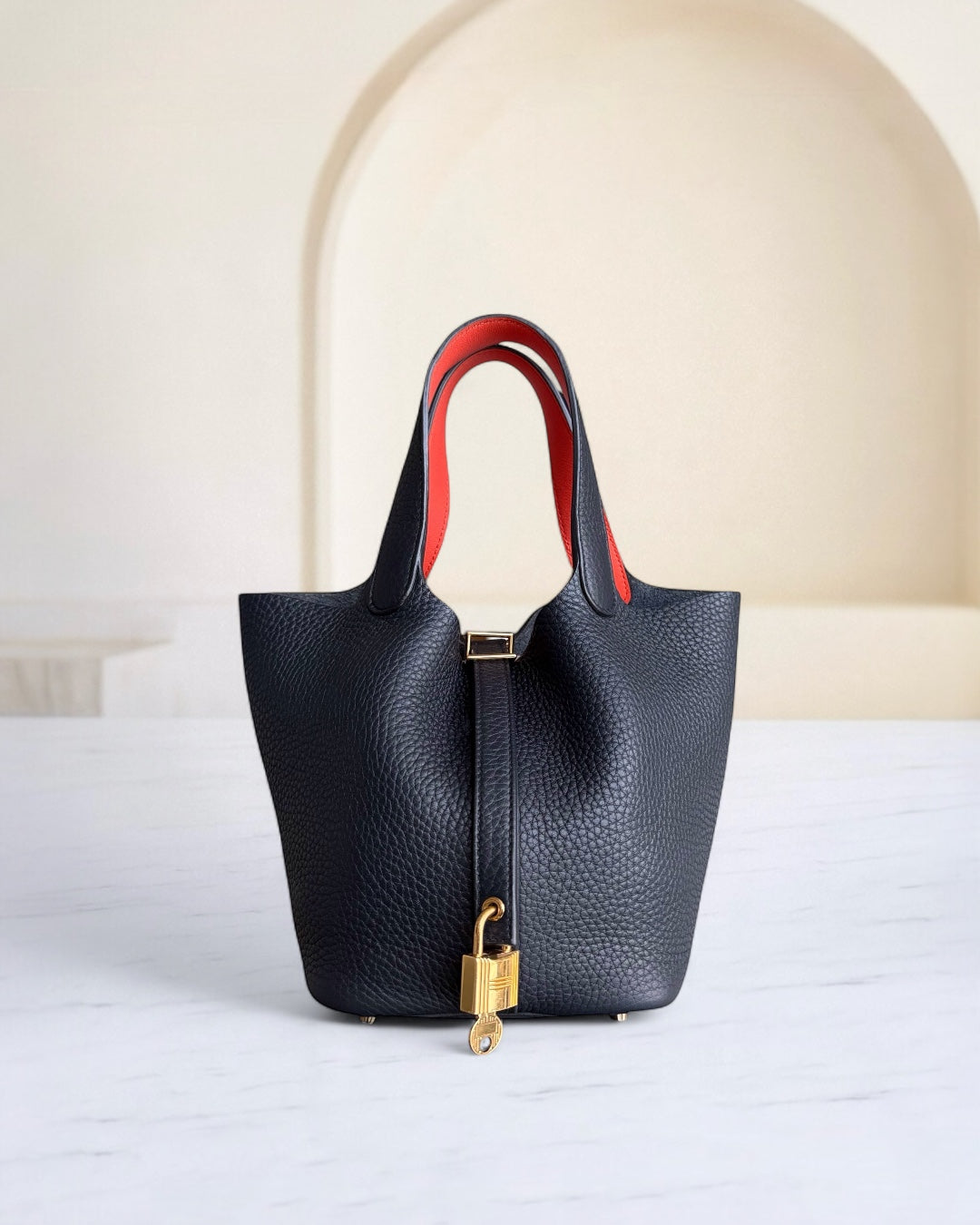 Hermes Picotin Tc Clemence Midnight Hardware Stamp Handbag Leather Blue Gold Travel Bag