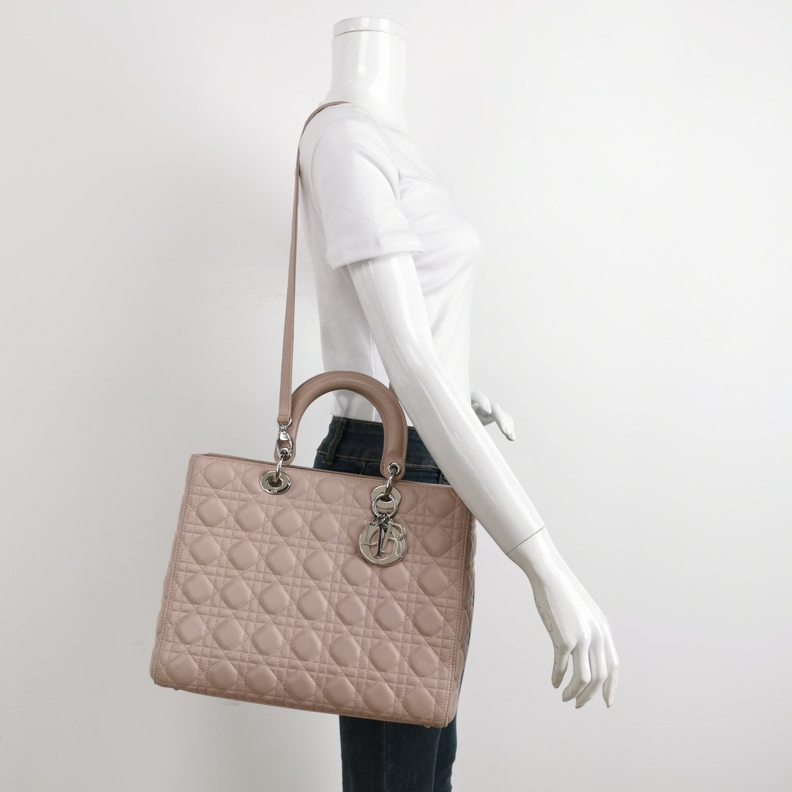 Dior Lady Bag Lambskin Cannage Leather Pink Travel Bag