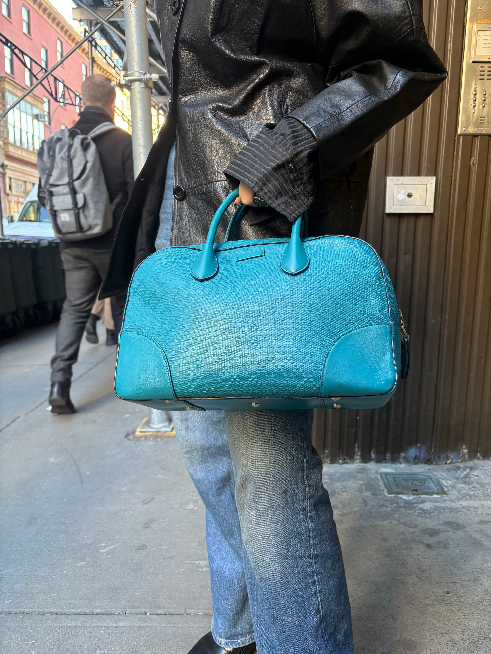 Gucci Diamante Bright Blue Leather Top Handle Bag