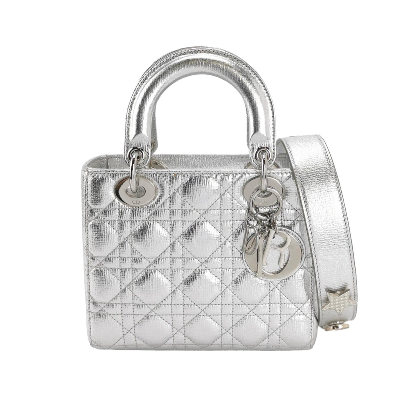 Dior Lady My Abc Lambskin Handbag Leather Silver Travel Bag