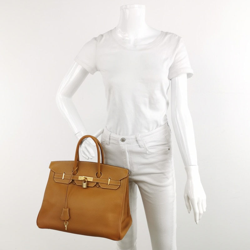 Hermes Birkin Calfskin Hardware Handbag Leather Gold Travel Bag