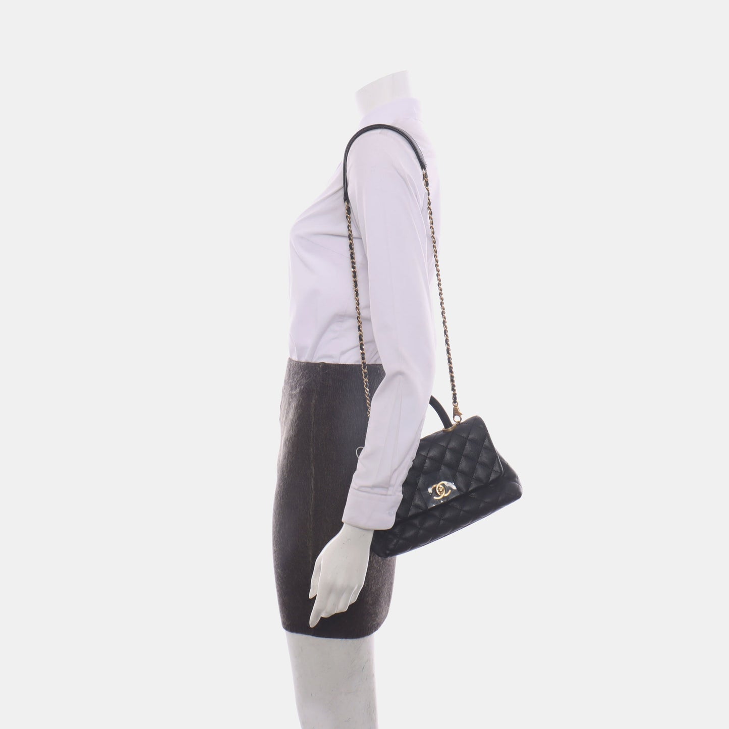Chanel Coco Handle Caviar Hardware Black Gold Small Leather Handbag