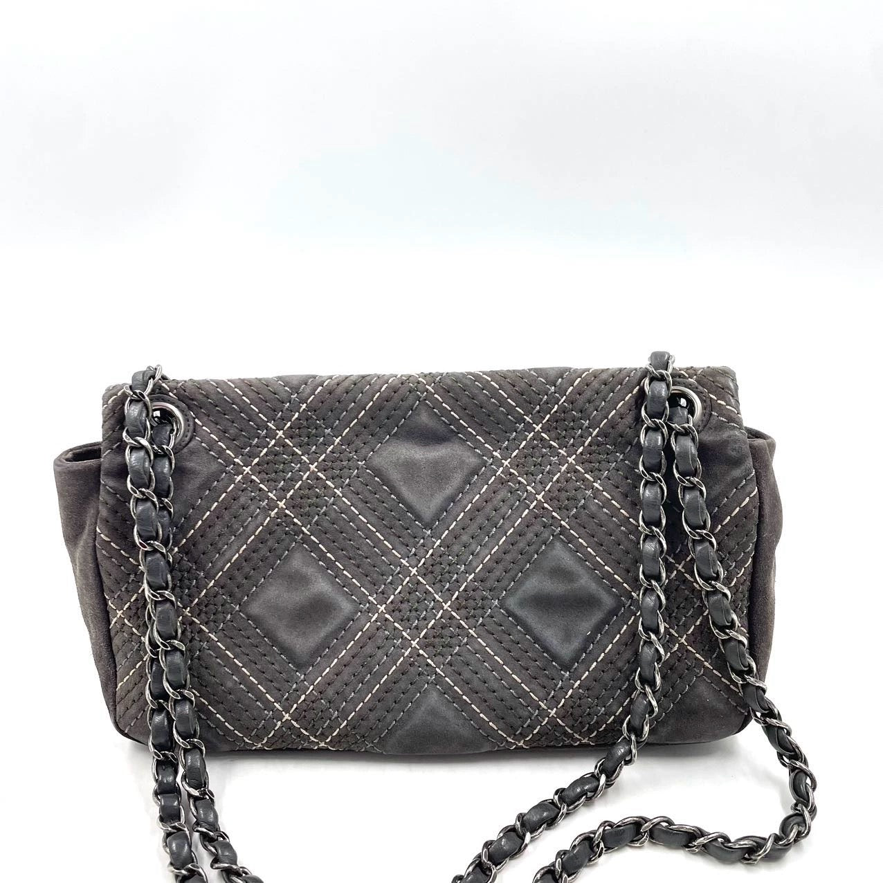 Chanel Paris-Edinburgh Saltire Seude Stitched Single Flap Grey Handbag
