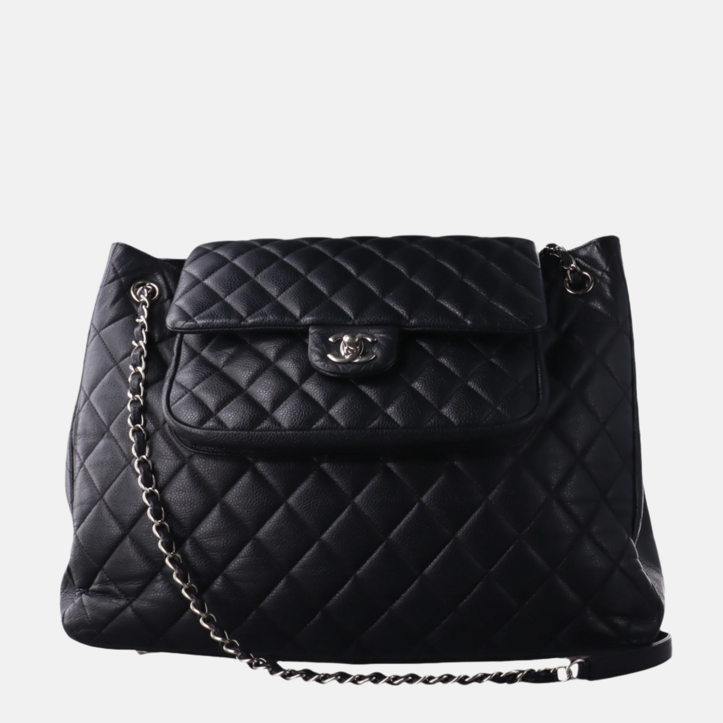 Chanel Paris-Edinburgh Flap Caviar Black Leather Tote Bag