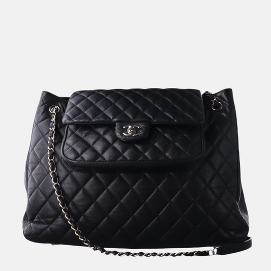 Chanel Paris-Edinburgh Flap Caviar Black Leather Tote Bag