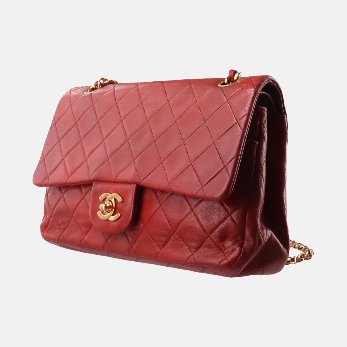 Chanel Classic Flap Lambskin 24k Hardware Red Gold Leather Handbag