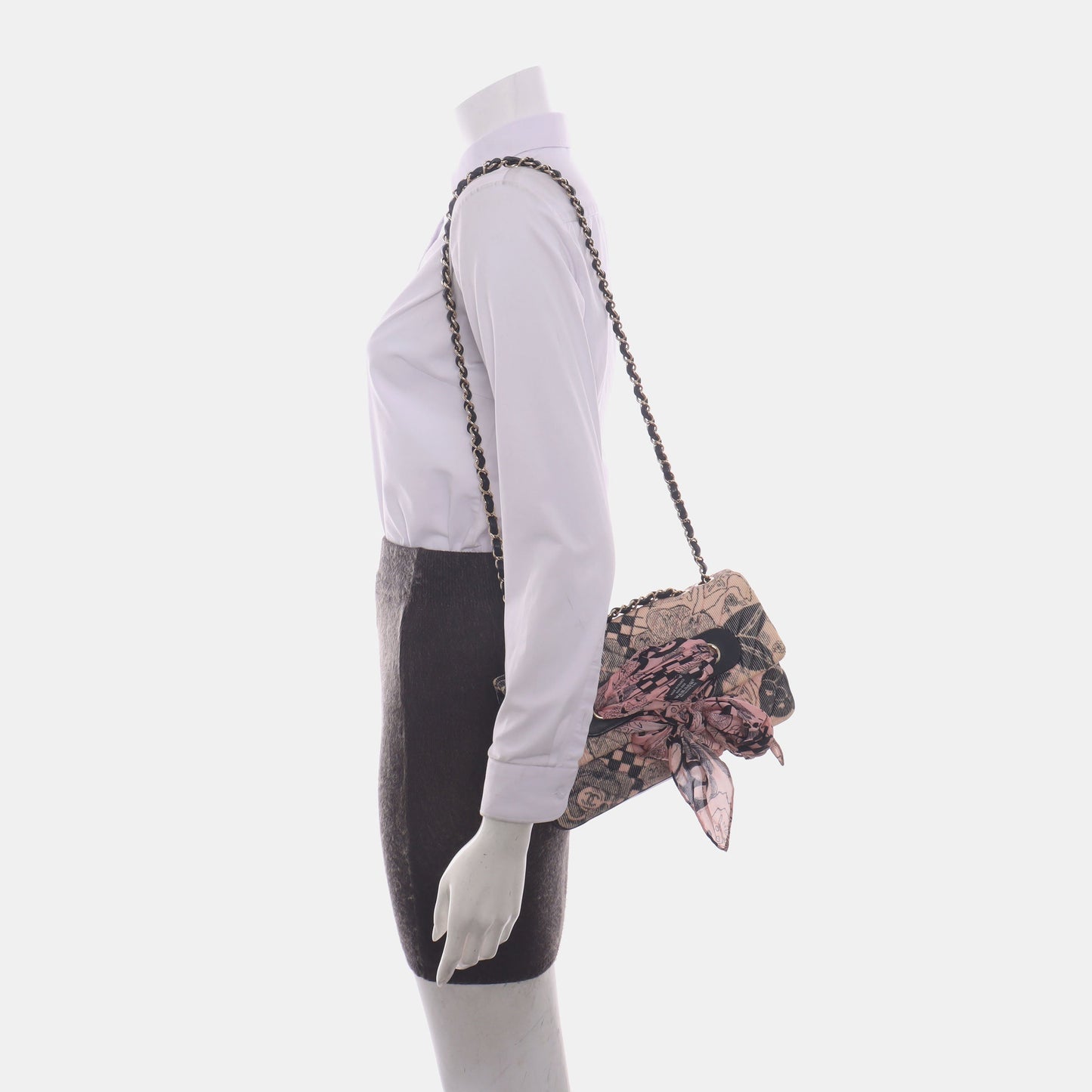 Chanel Camellia Scarf Calfskin Flap Graphic Print Pink Leather