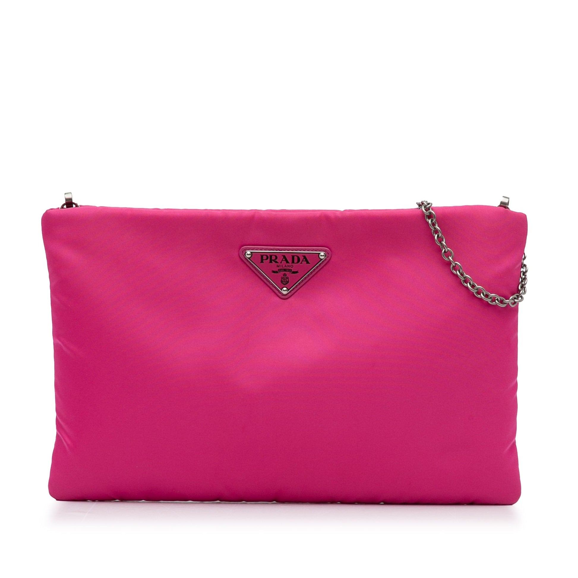 Prada Fluo Clutch On Tessuto Pink Chain Clutch Bag