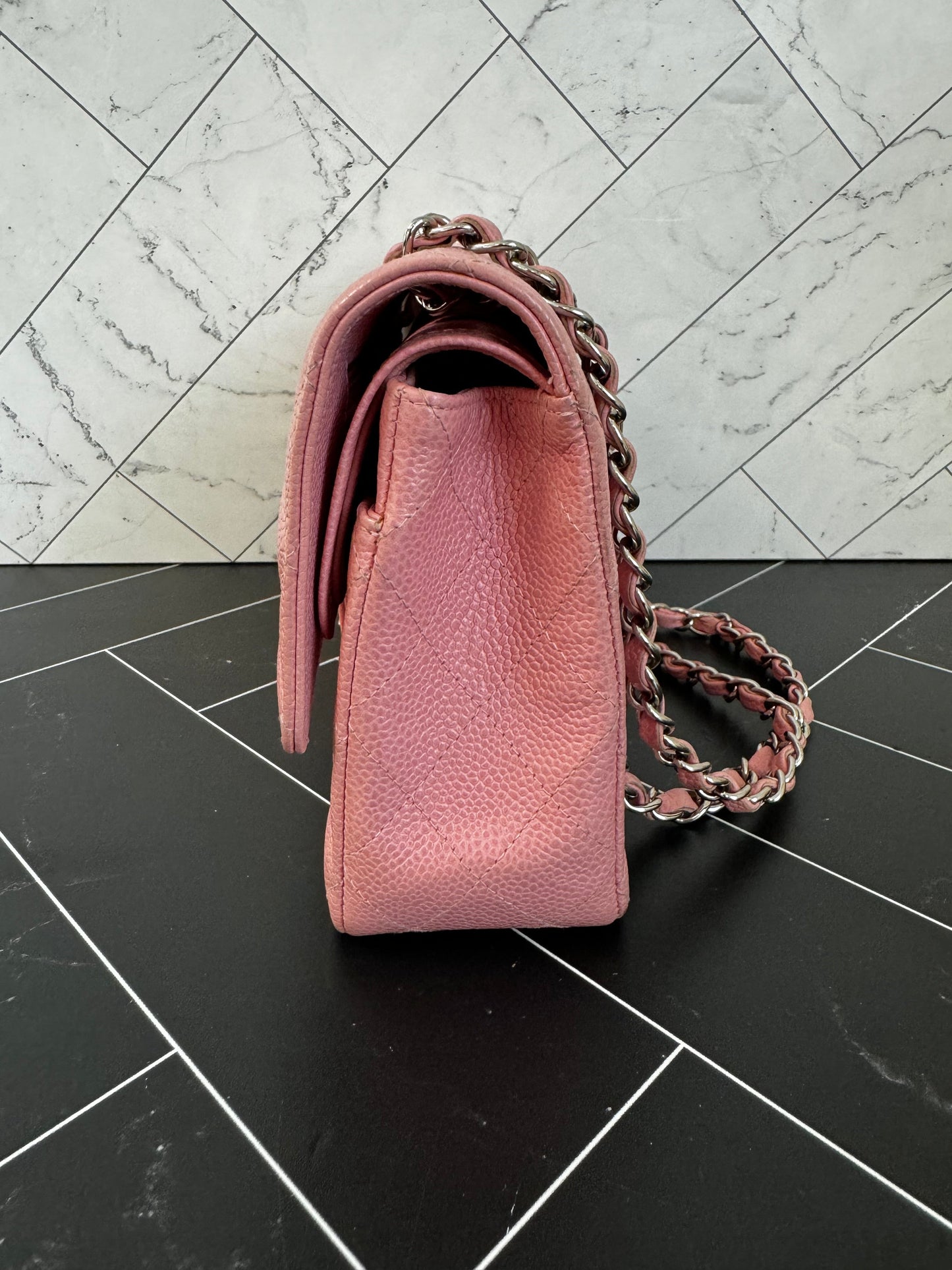 Chanel Double Flap Medium Caviar Rose Sakura Bag