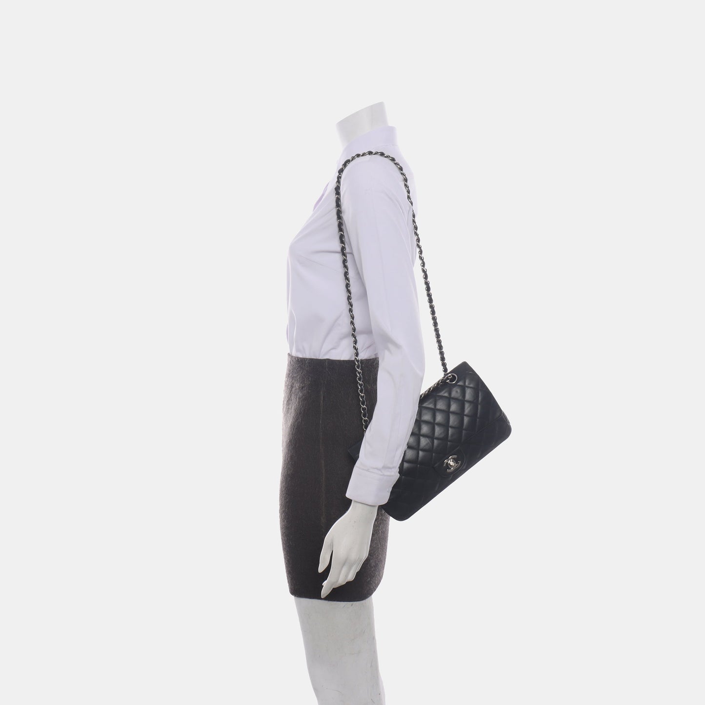 Chanel Timeless Classic Flap Lambskin Hardware Black Silver Leather Handbag