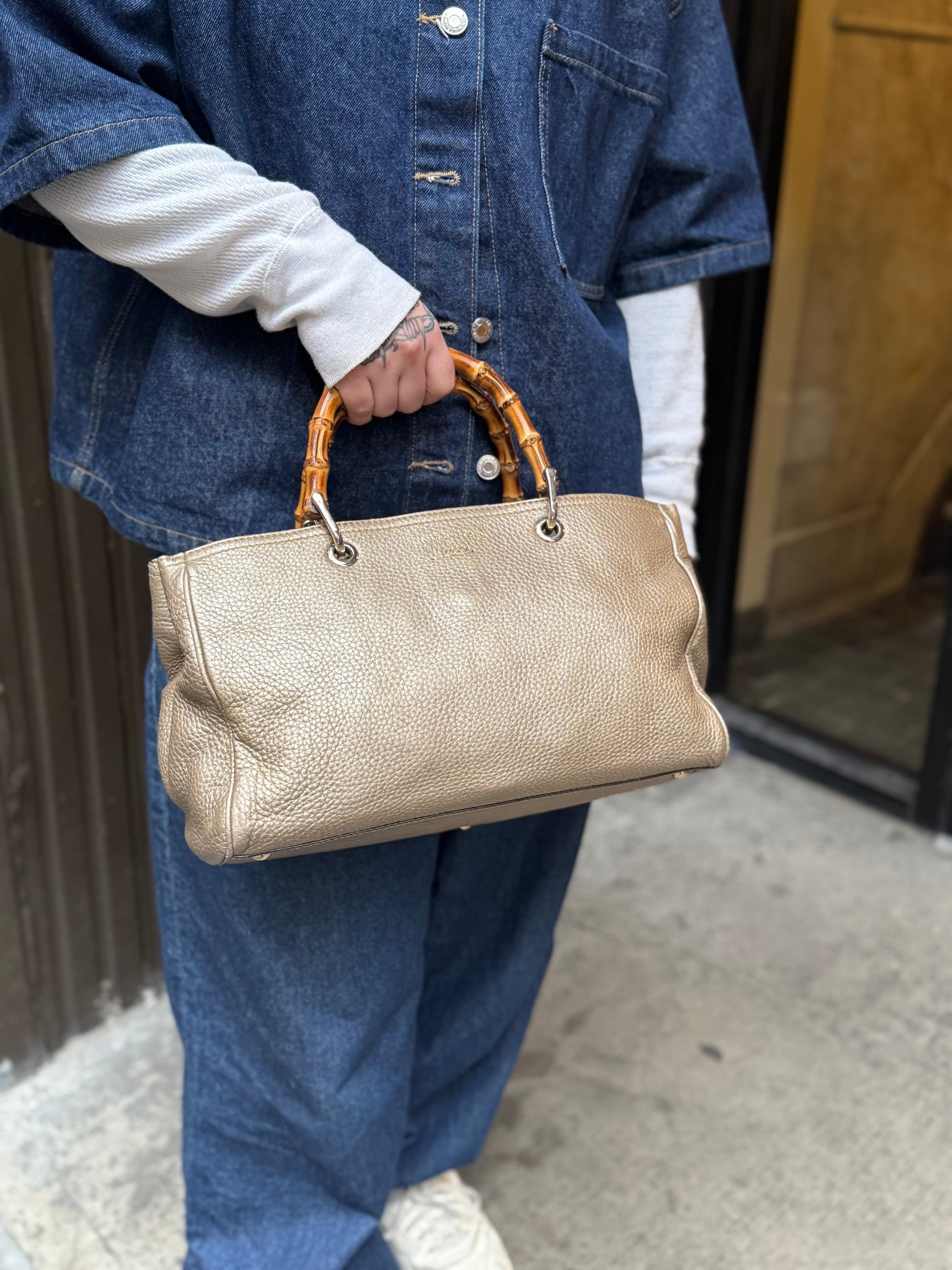Gucci Bamboo Grained Leather Shopper 2Way Tote