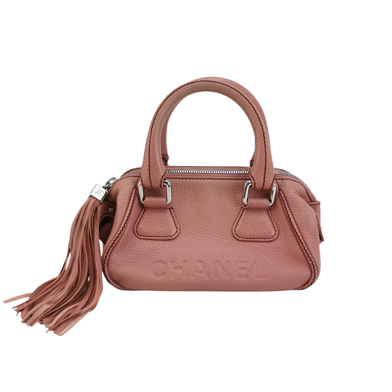 Chanel Calfskin Tassel Bowler Pink Small Leather Handbag