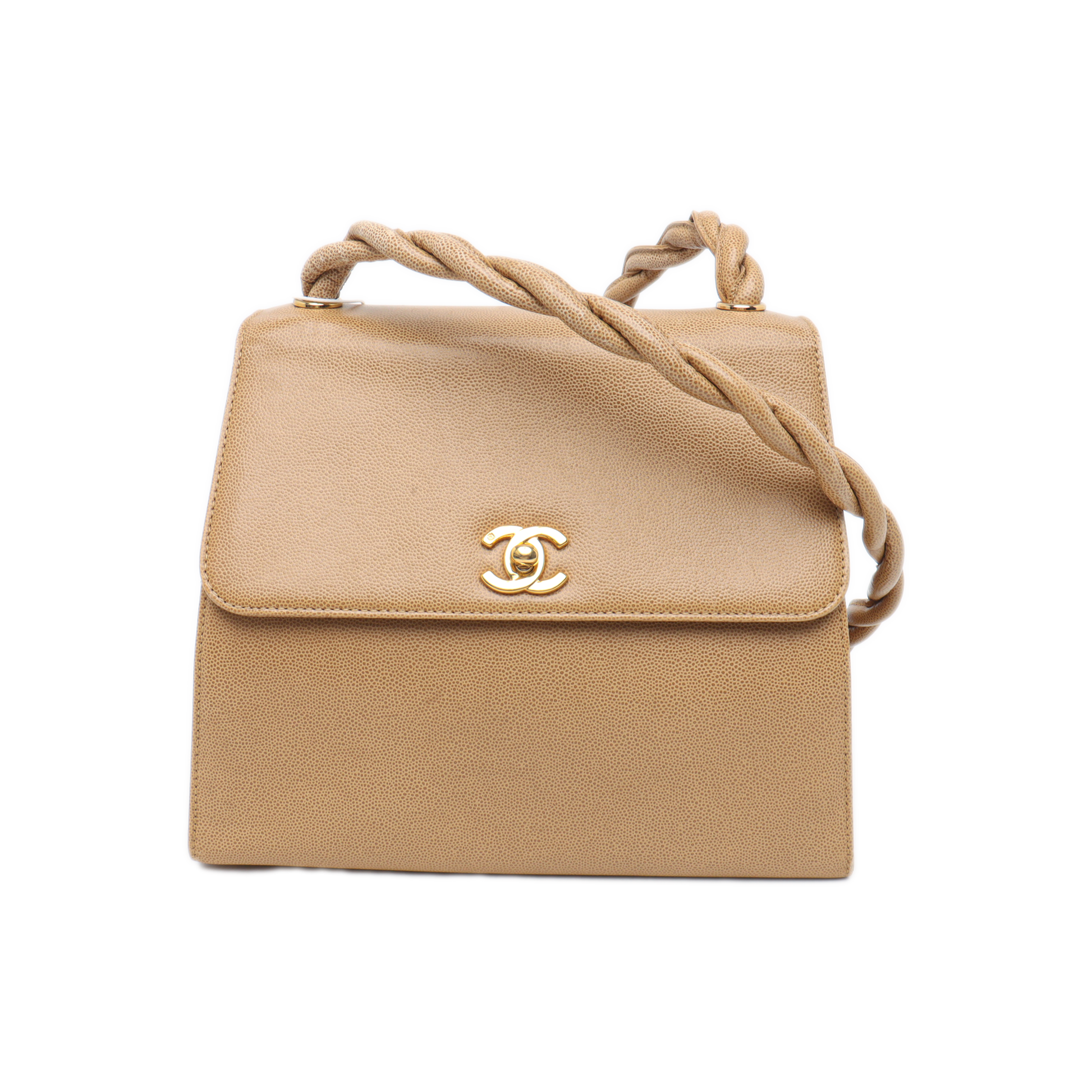 Chanel Braided CC Turn- Flap Caviar Beige Lock Leather Shoulder Bag