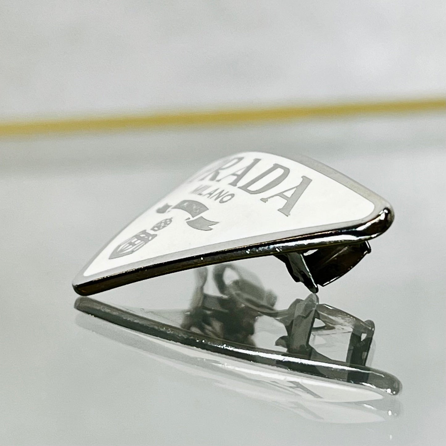 Prada Enamel Triangle Hair Clip Luxury Handbag Metal White Silver Travel Bag