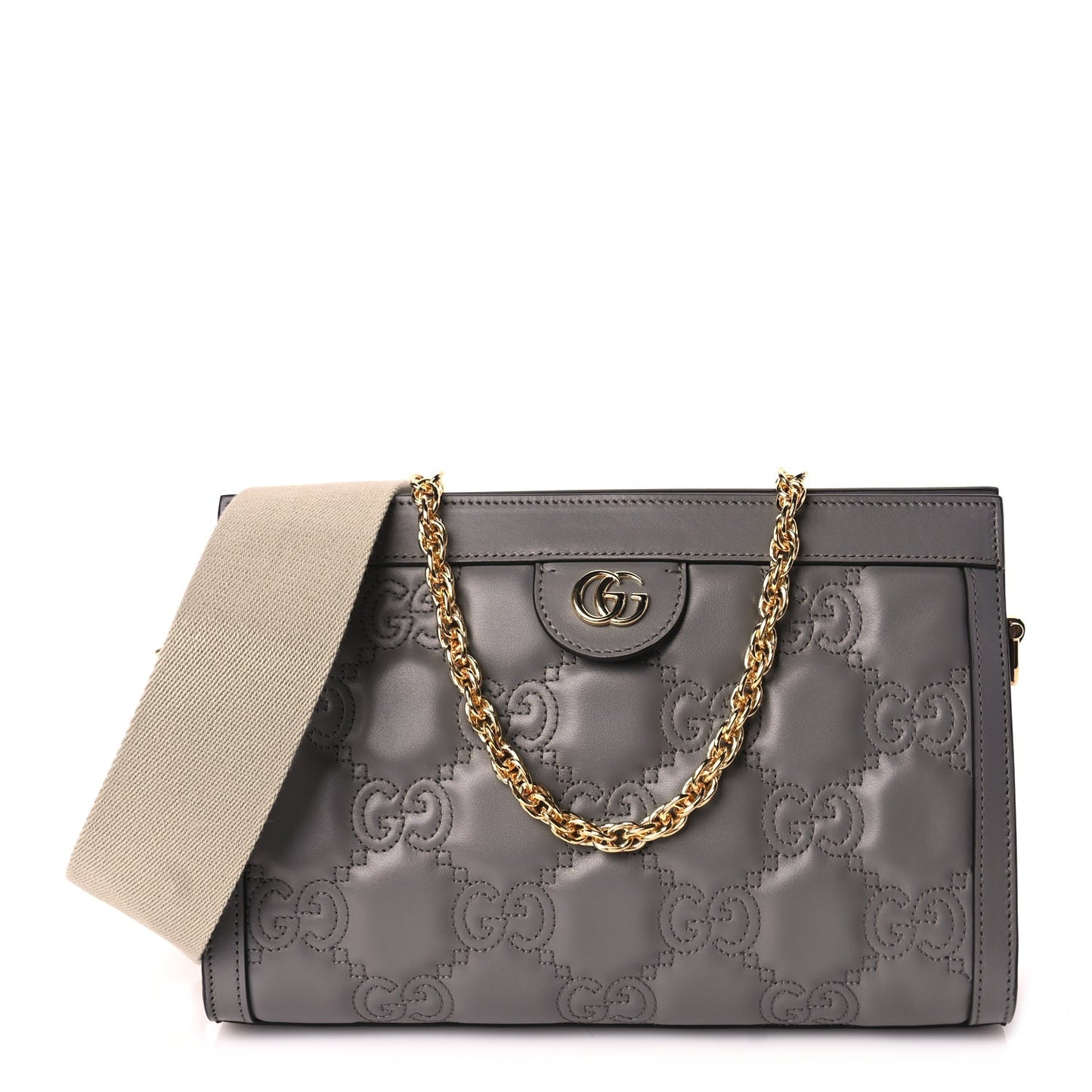 Gucci Calfskin GG Matelasse Small Slim Chain Shoulder Bag Dusty Grey