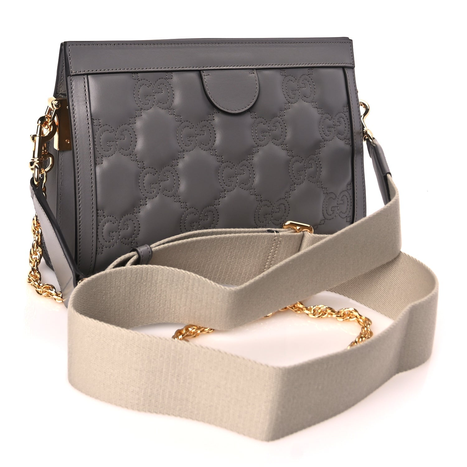 Gucci Calfskin GG Matelasse Small Slim Chain Shoulder Bag Dusty Grey