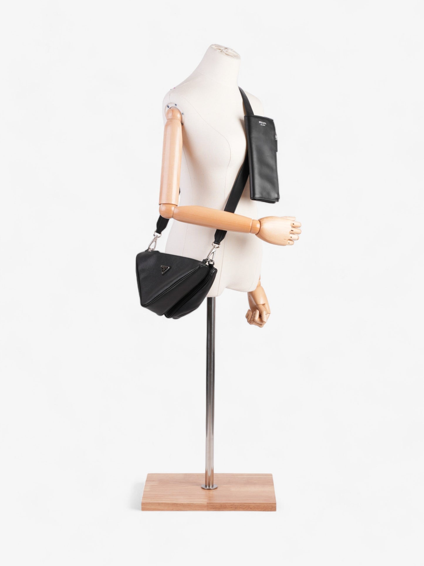 Prada Triangle Bag Leather Saffiano Black Crossbody Bag