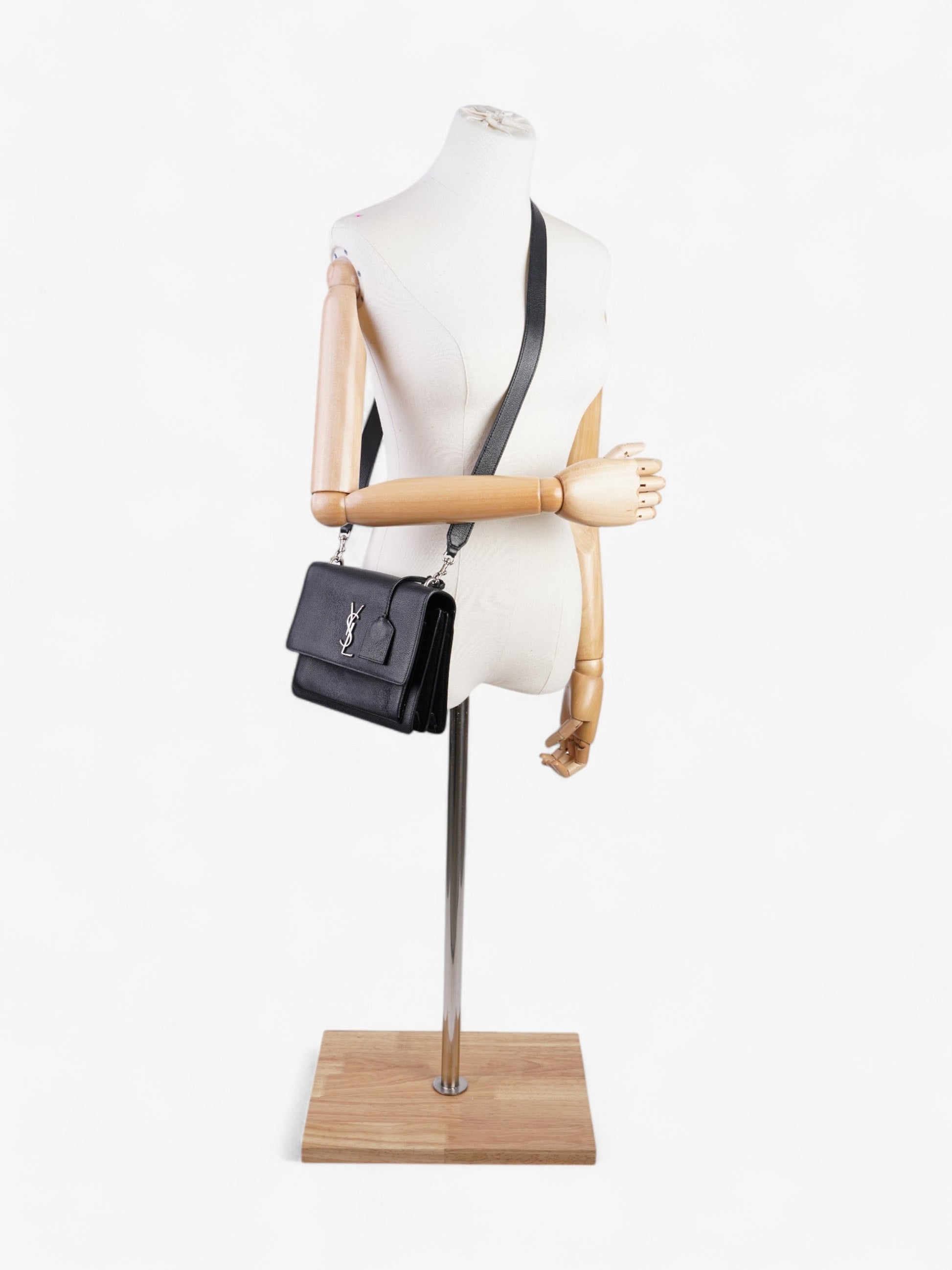 YSL Saint Laurent Sunset Shoulder Bag Leather Black Medium