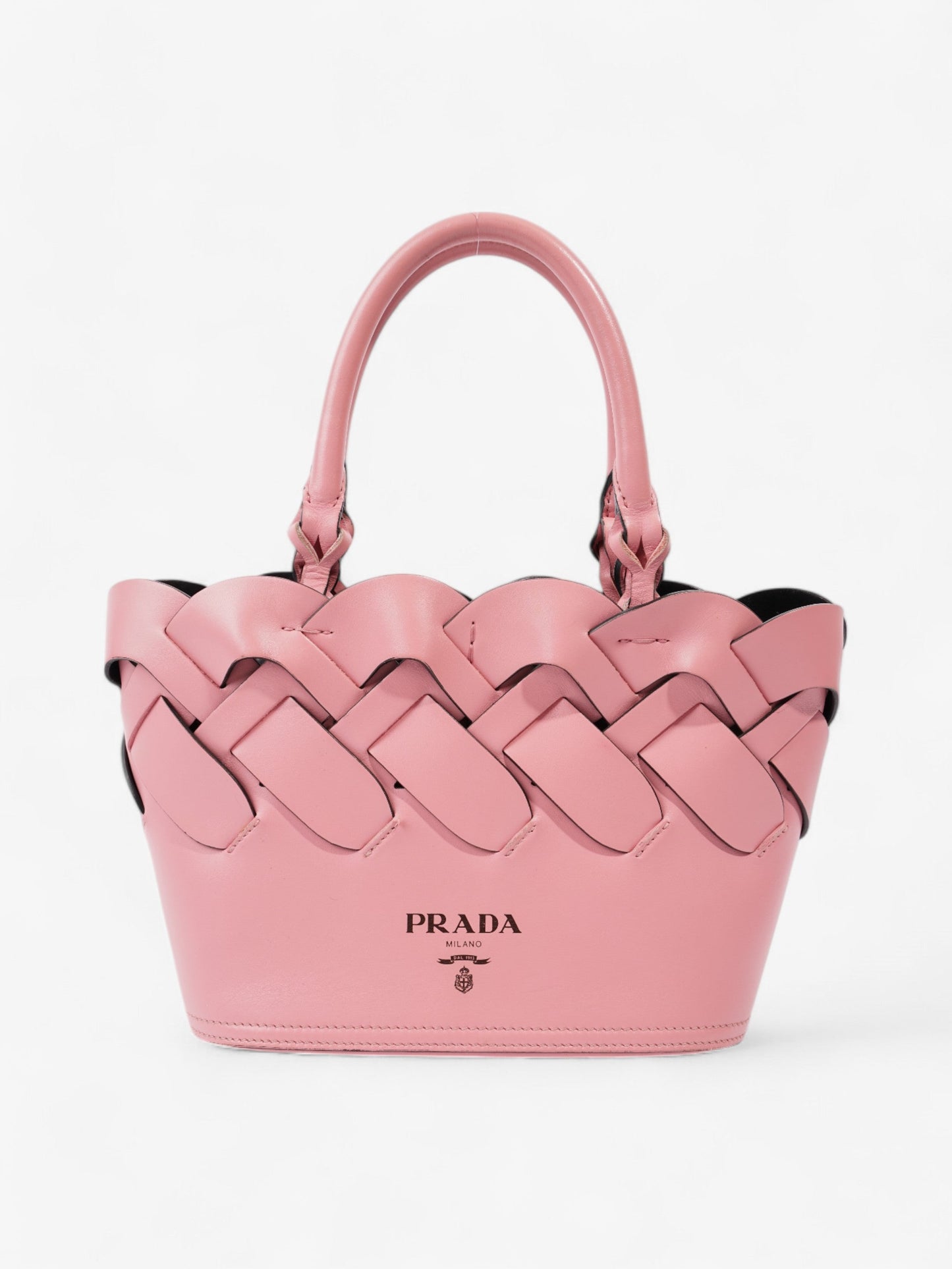 Prada Tote Leather Pink Woven Tote Bag