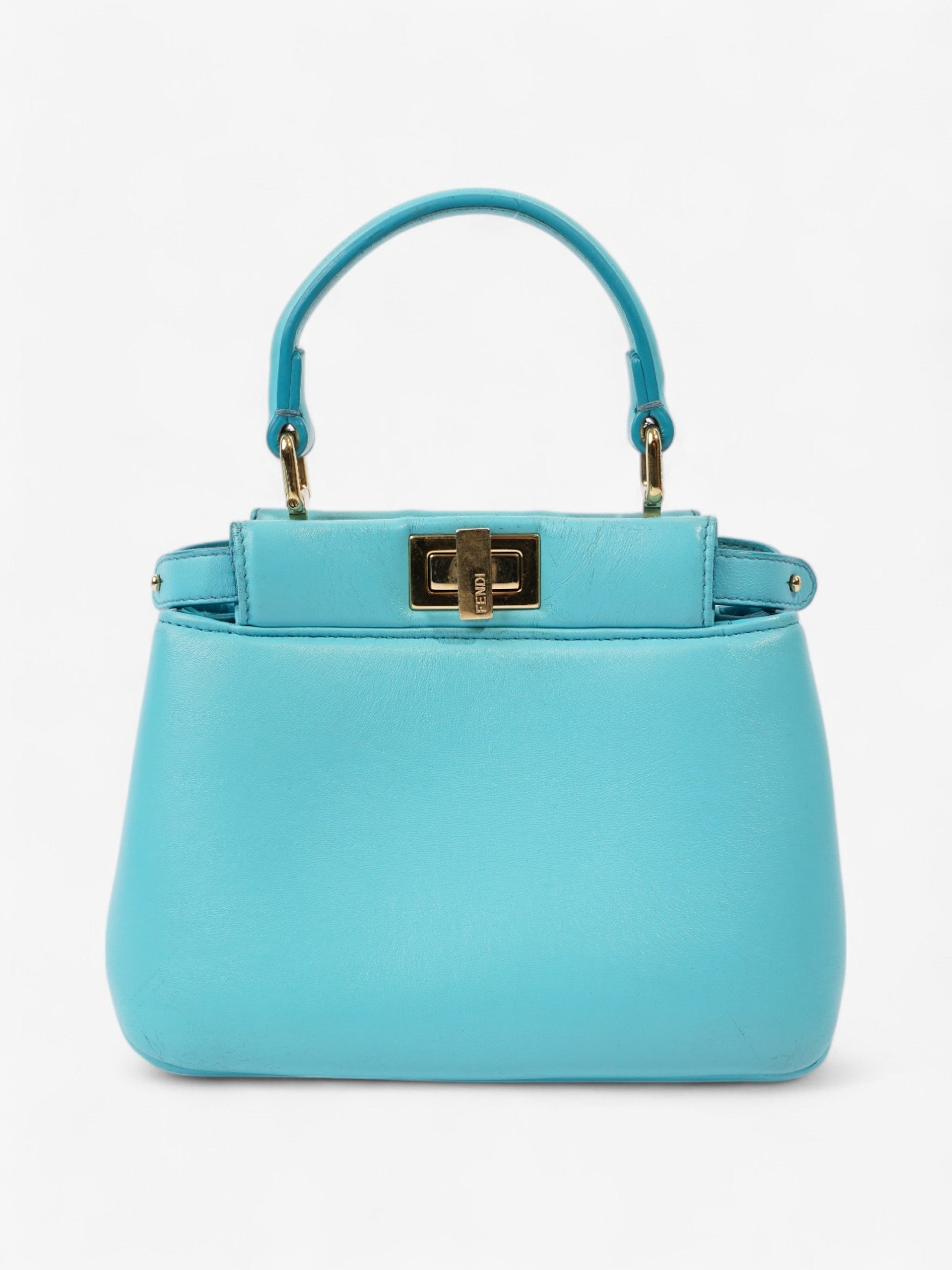 Fendi Peekaboo Light Nappa Handbag Leather Blue Travel Bag