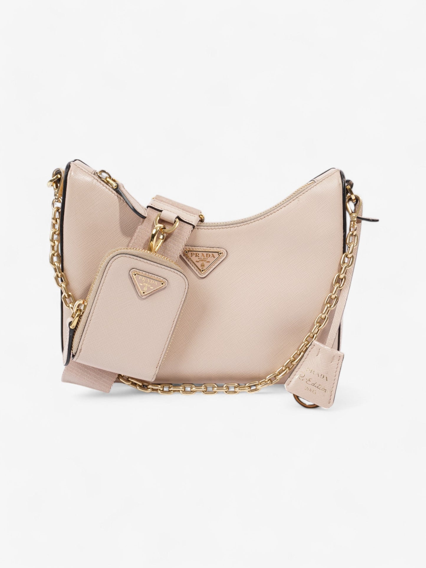 Prada Hobo Re Edition Nude Leather Saffiano Crossbody Bag