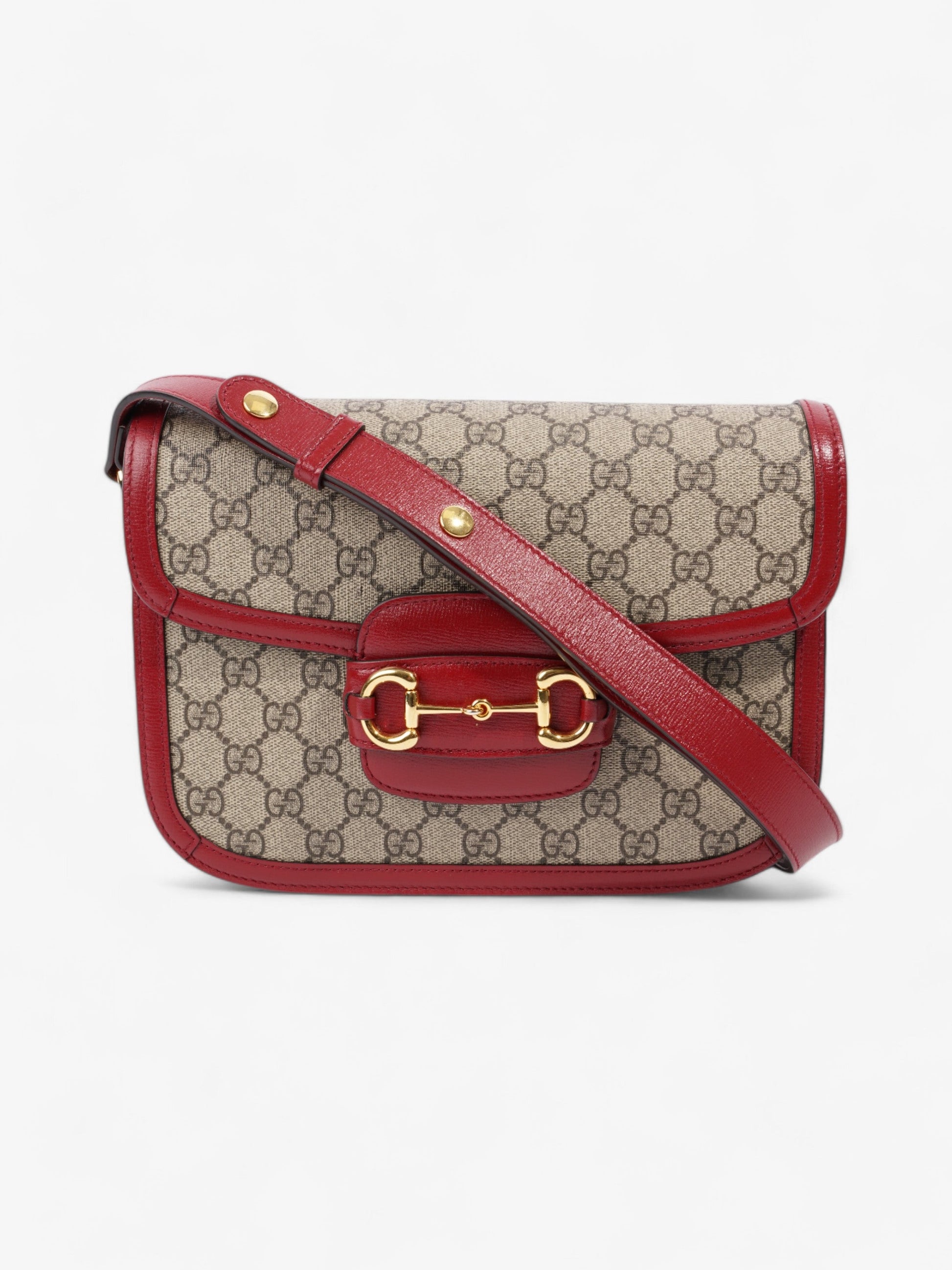 Gucci Horsebit Shoulder Bag In Coated With Red Leather Canvas