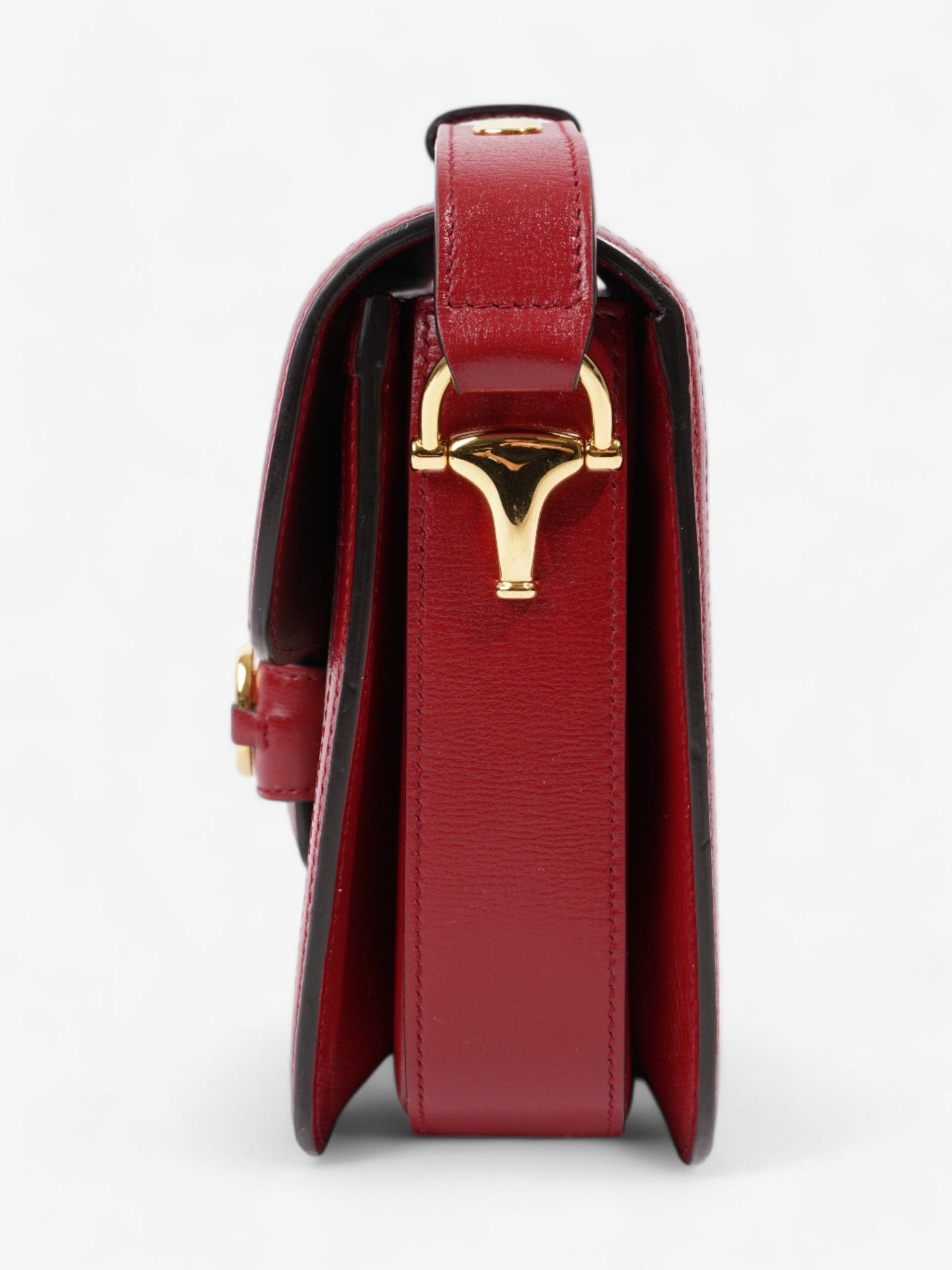 Gucci Horsebit Shoulder Bag In Coated With Red Leather Canvas