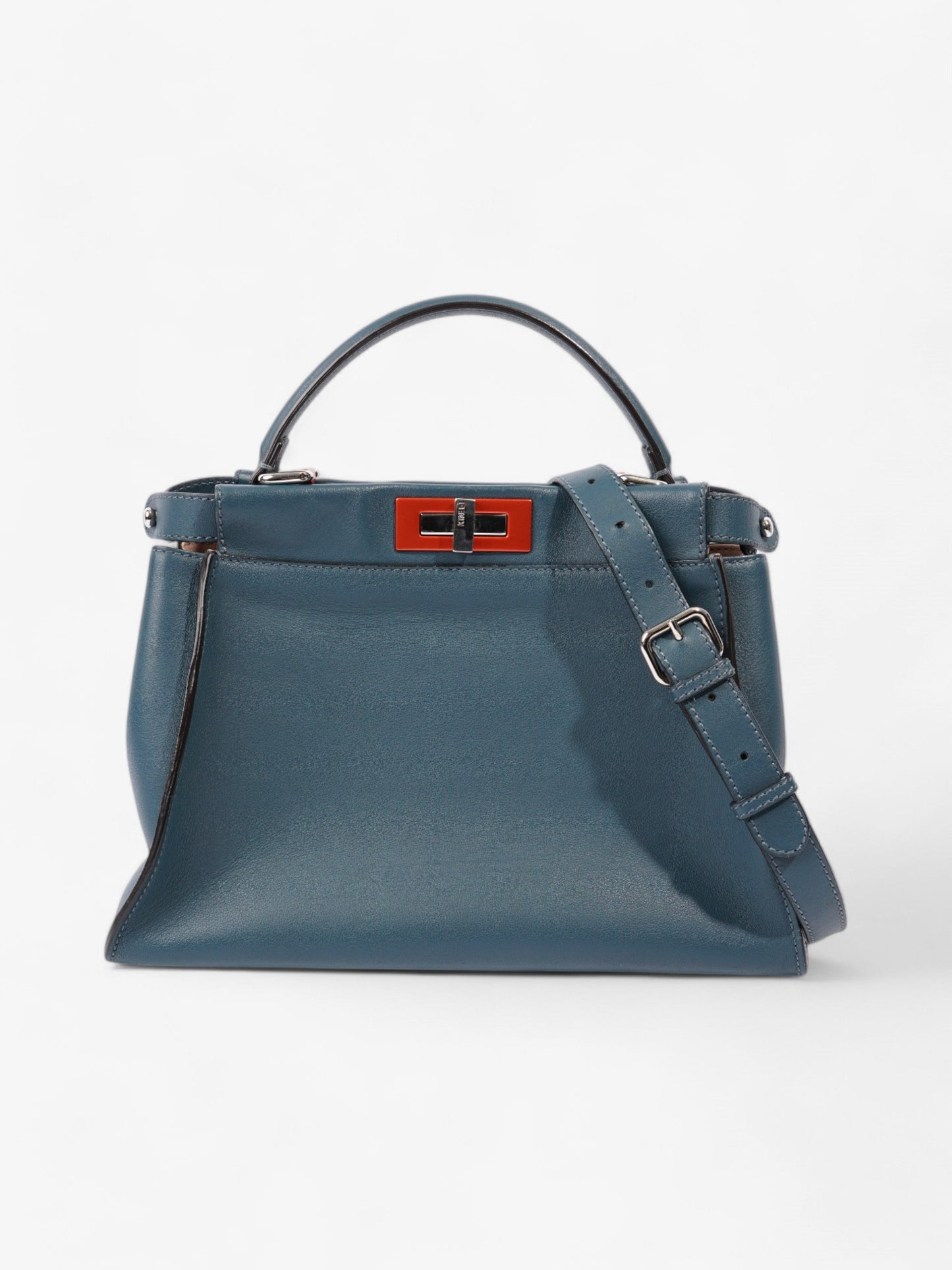 Fendi Peekaboo Handbag Leather Blue Orange Travel Bag
