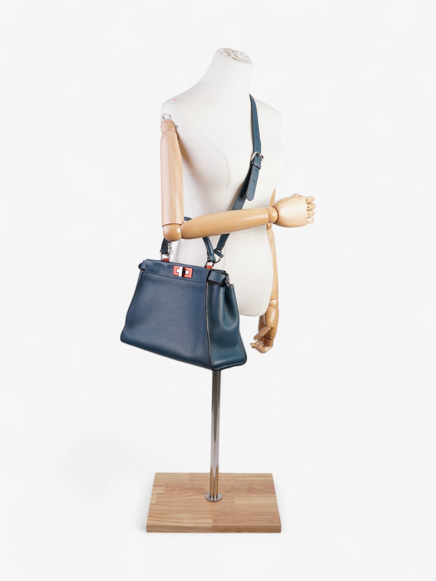 Fendi Peekaboo Handbag Leather Blue Orange Travel Bag