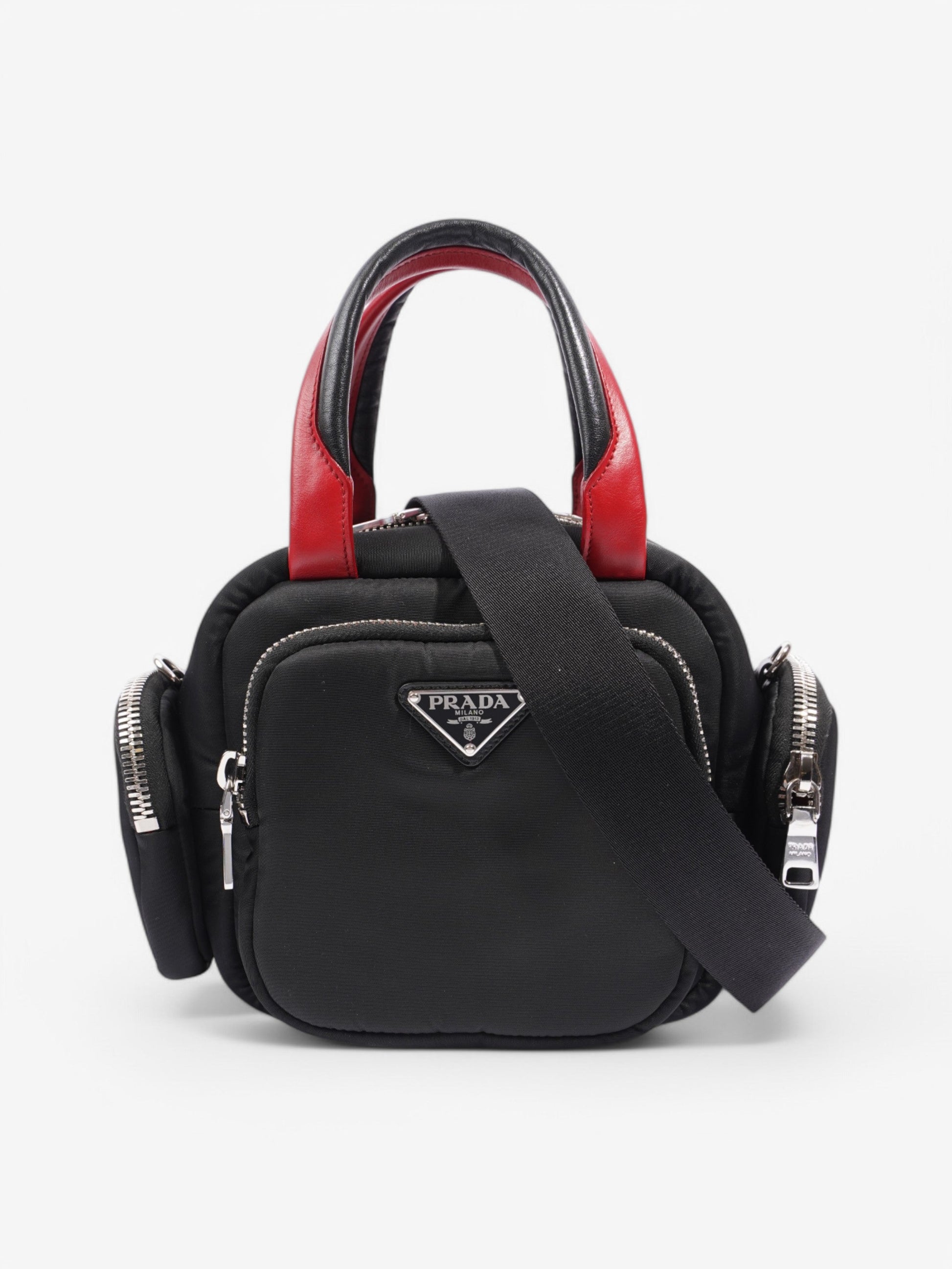 Prada Triangle Shoulder Bag Leather Nylon Black