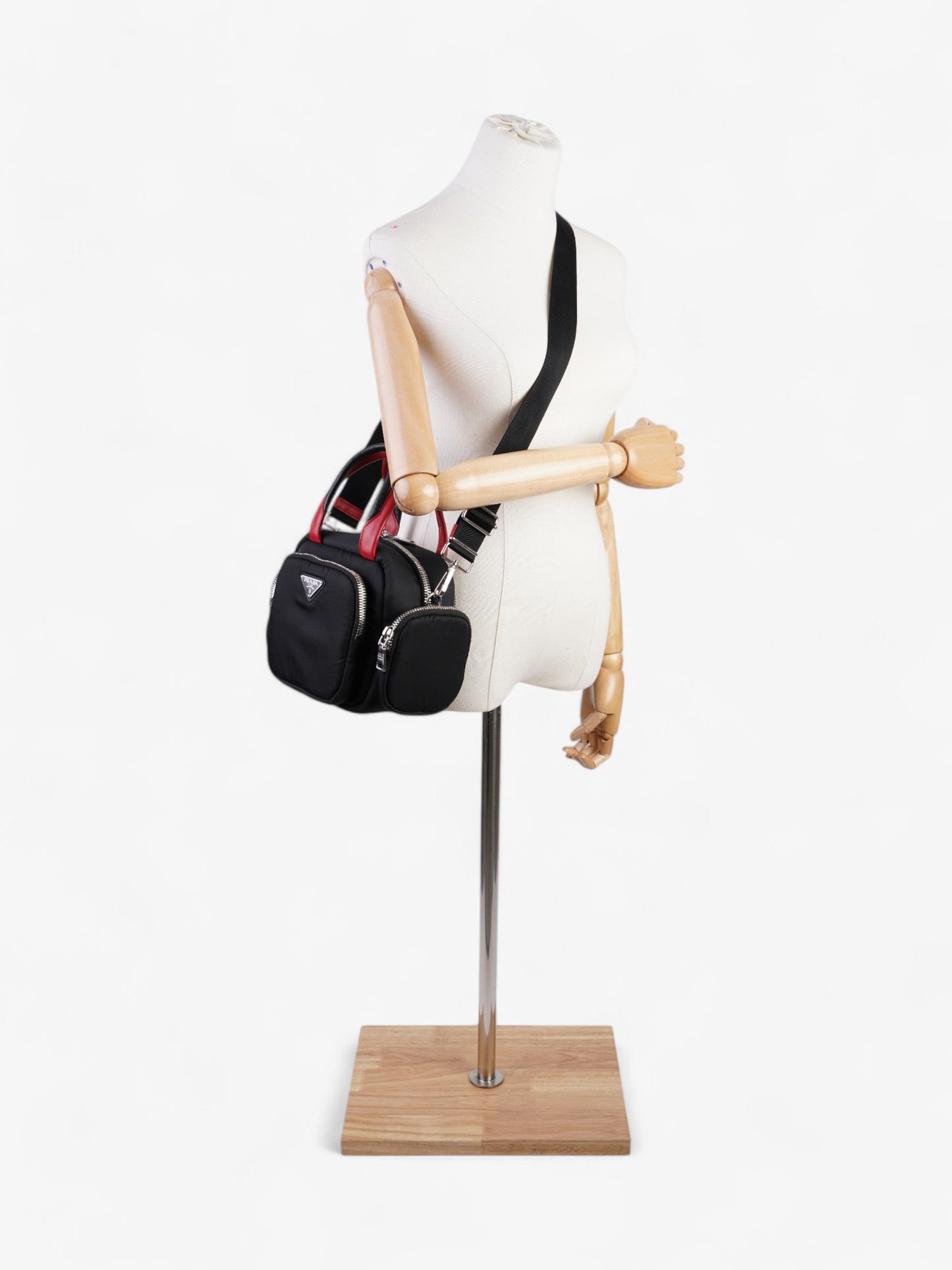 Prada Triangle Shoulder Bag Leather Nylon Black