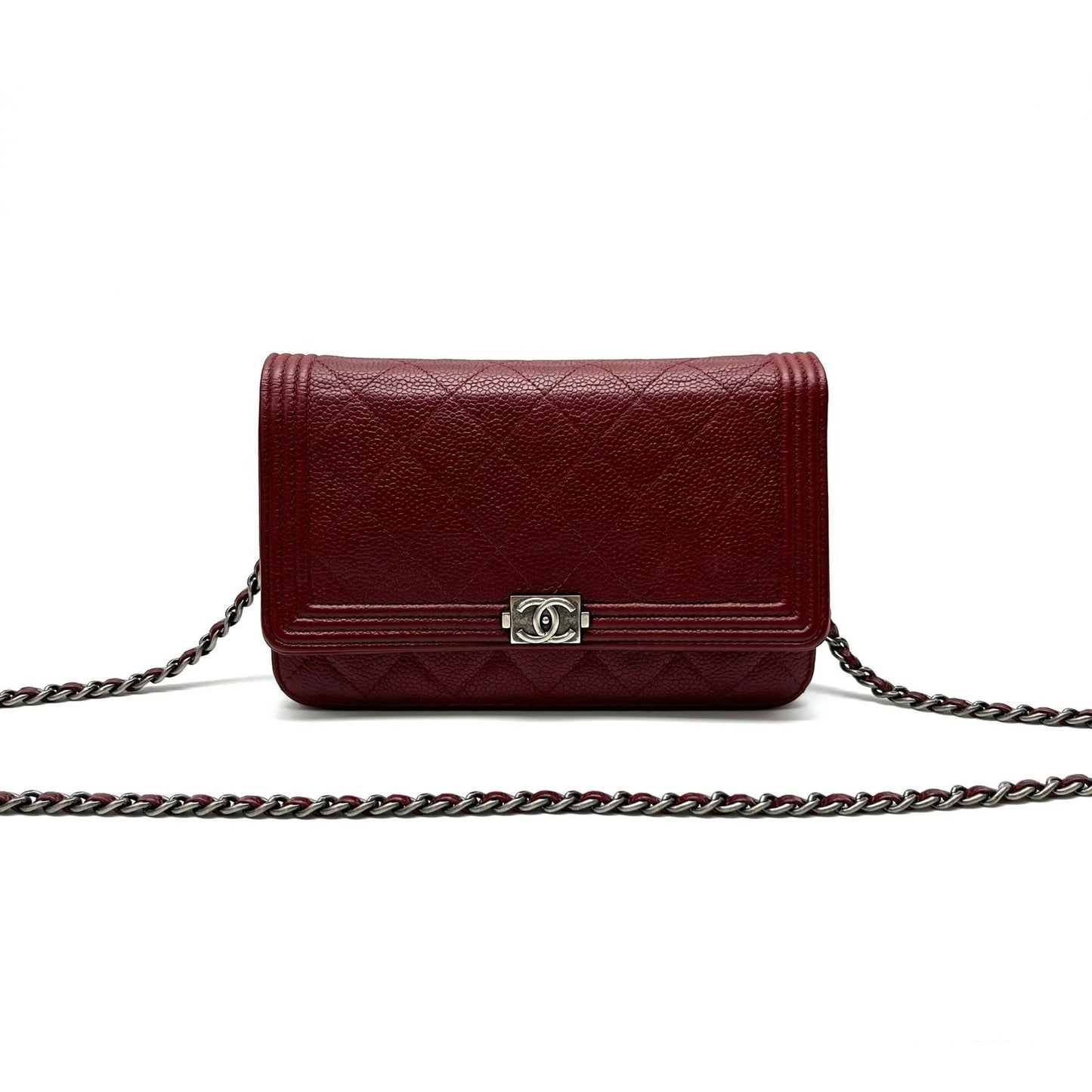 Chanel on Boy Half Flap Caviar Red Leather Wallet Case