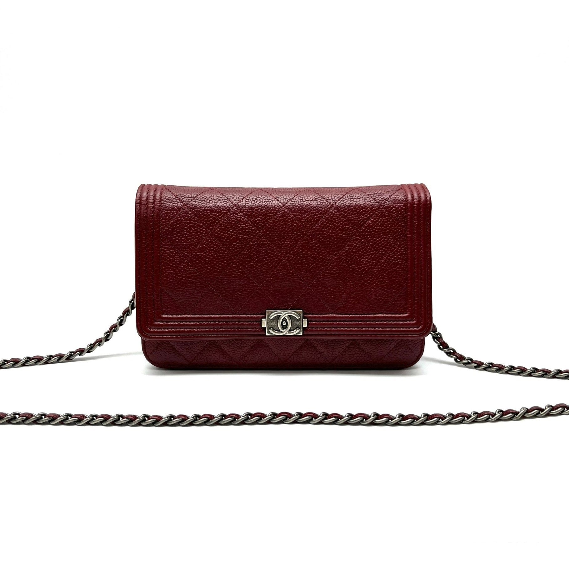 Chanel on Boy Half Flap Caviar Red Leather Wallet Case