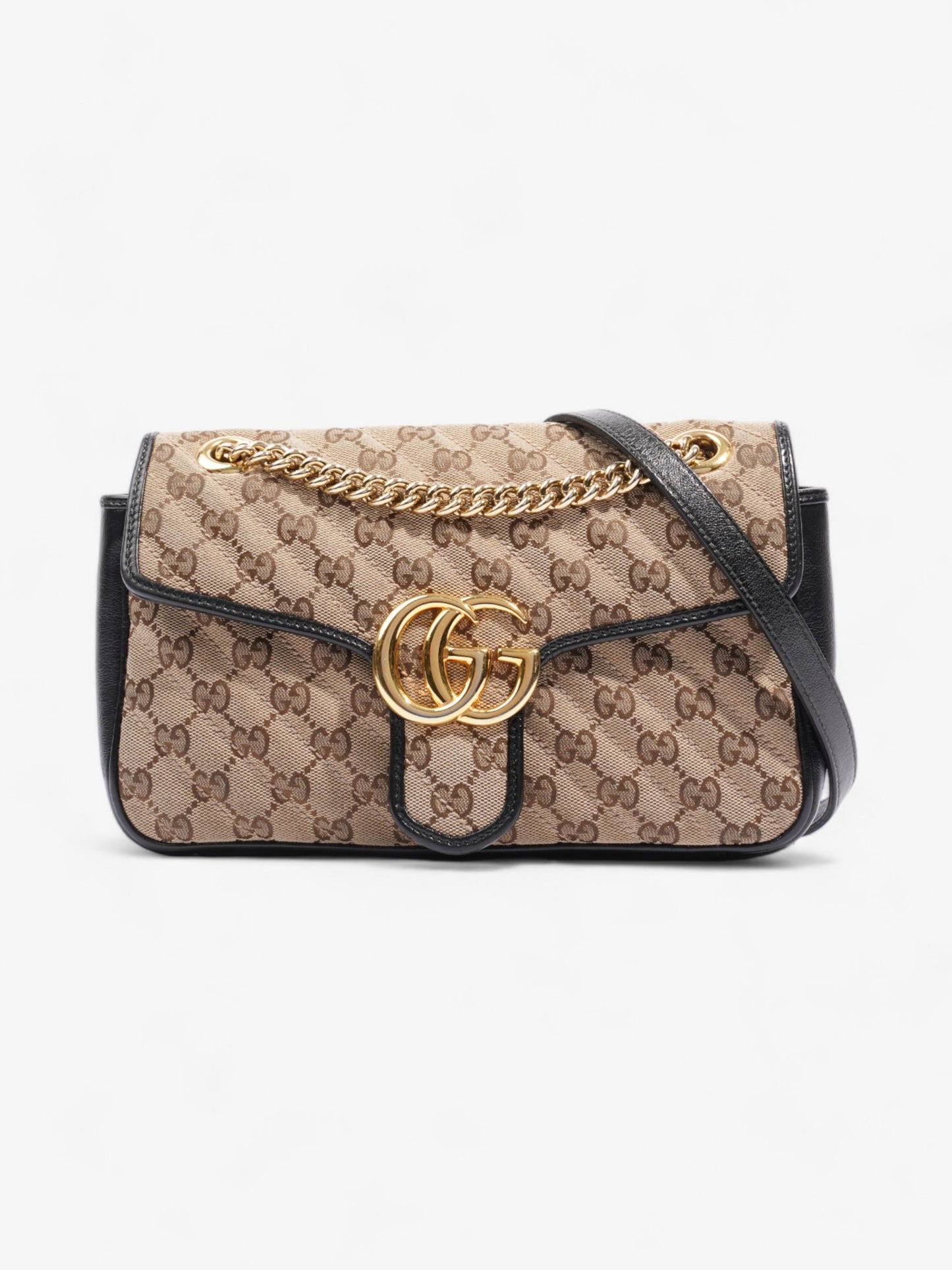 Gucci Marmont Flap And Ebony Supreme Small Shoulder Canvas Black Shoulder Bag