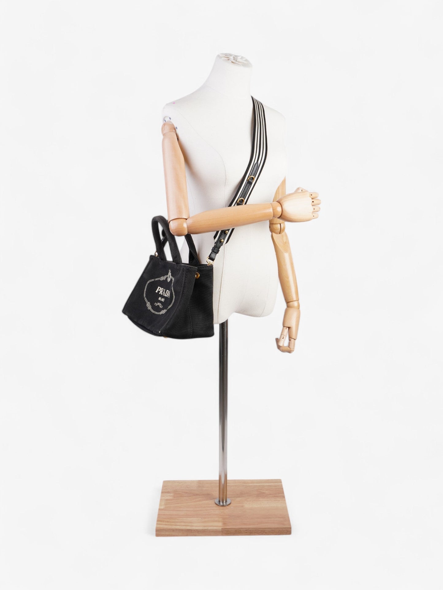 Prada Tote Cotton Canvas Black White Tote Bag