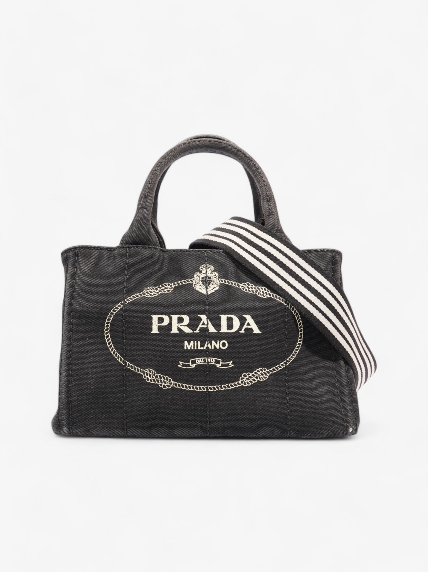Prada Tote Cotton Canvas Black White Tote Bag