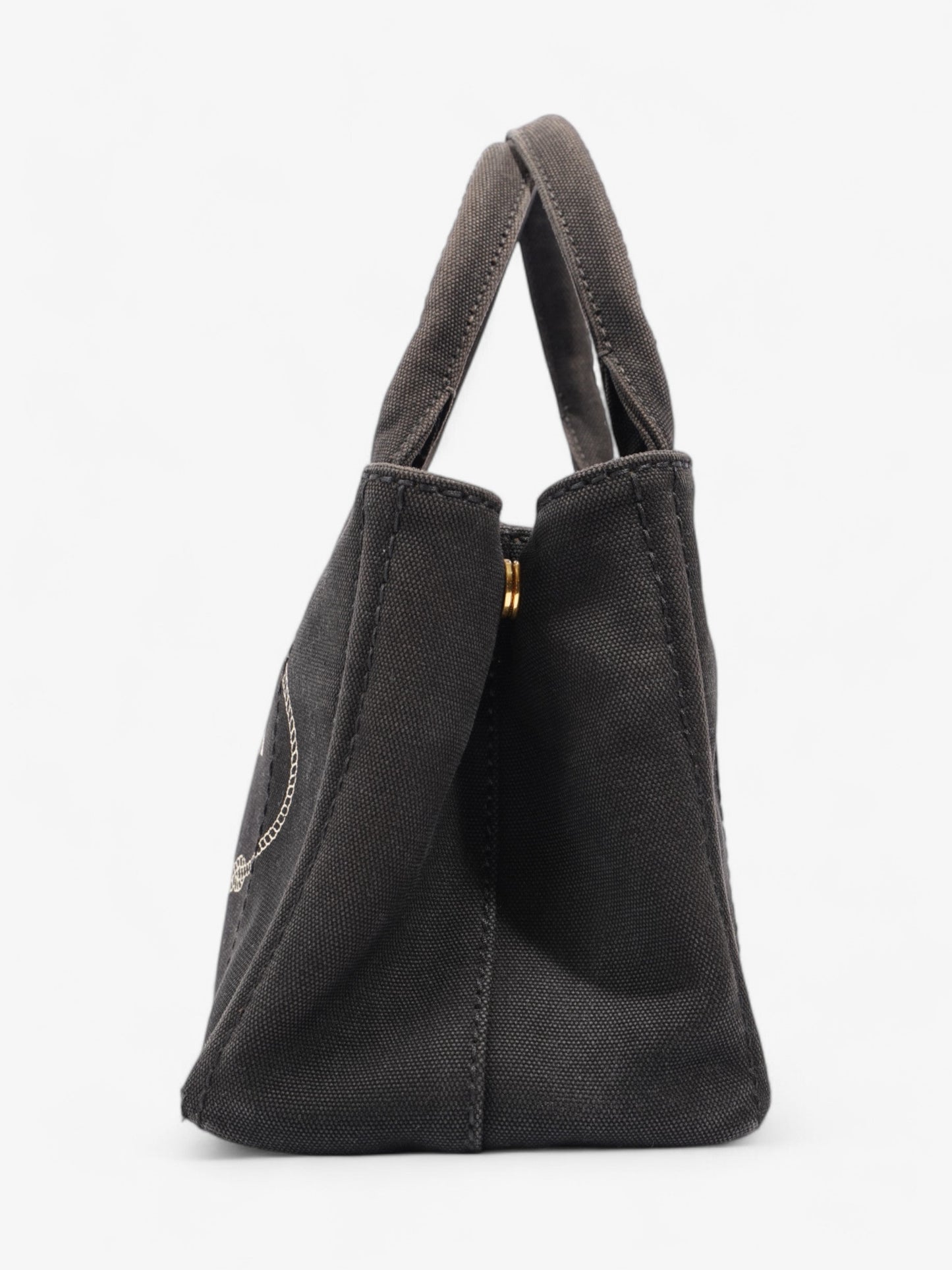 Prada Tote Cotton Canvas Black White Tote Bag