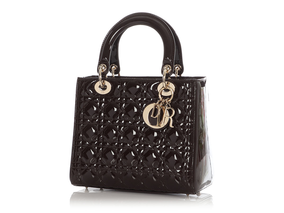 Dior Lady Tote Bag Patent Brown Small