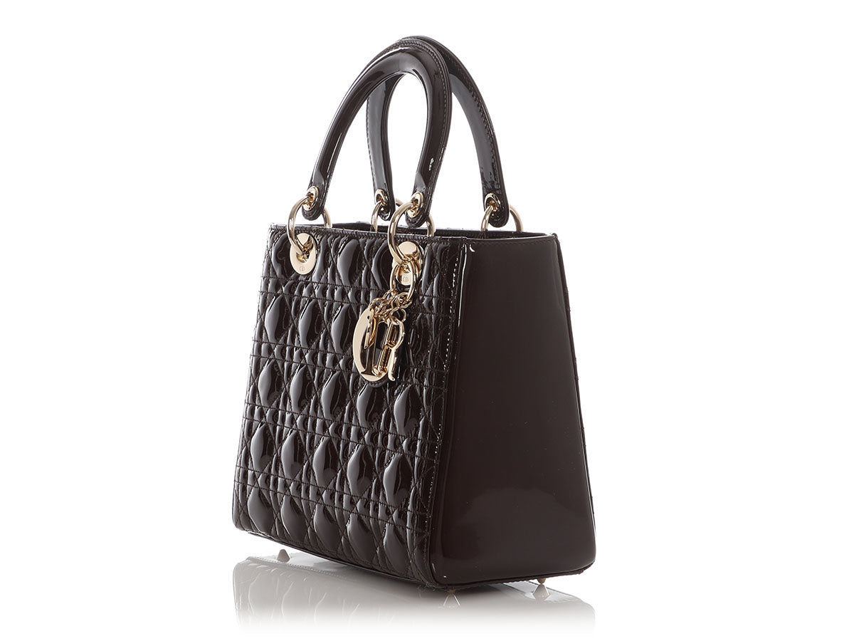 Dior Lady Tote Bag Patent Brown Small