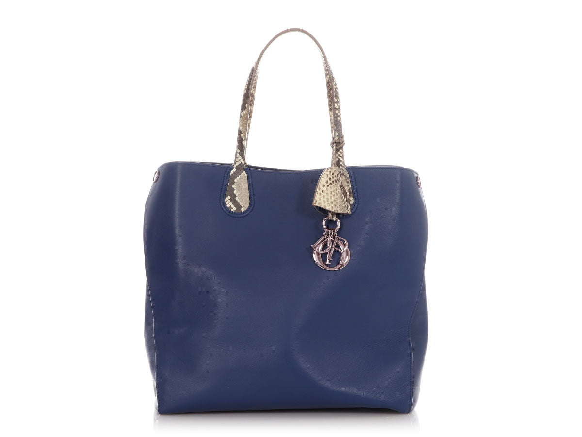 Dior Trimmed Vertical addict Tote Python Blue Tote Bag