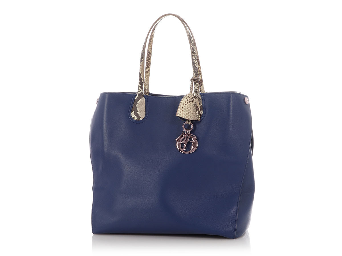 Dior Trimmed Vertical addict Tote Python Blue Tote Bag