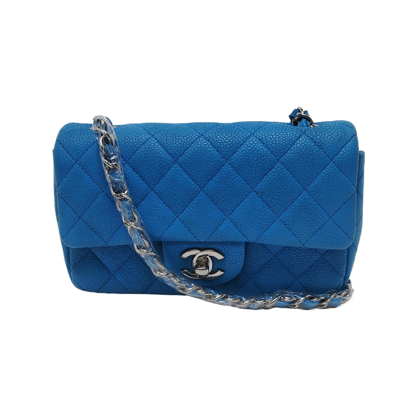 Chanel Classic Flap Rectangular Caviar Blue Leather Mini Bag