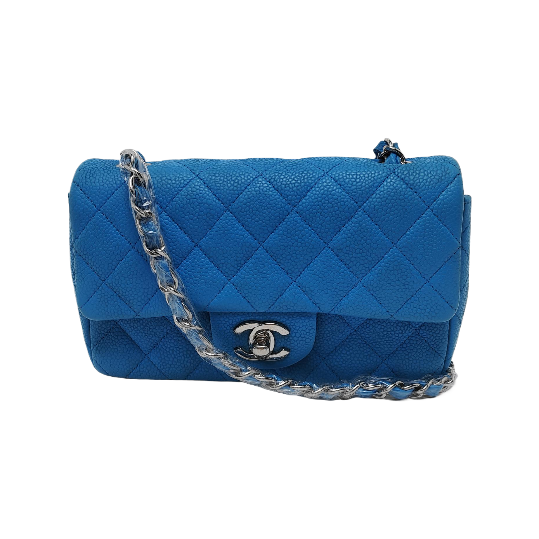 Chanel Classic Flap Rectangular Caviar Blue Leather Mini Bag