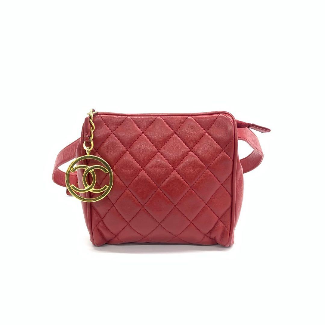 Chanel Belt Lambskin -tone Hardware Red Gold Leather